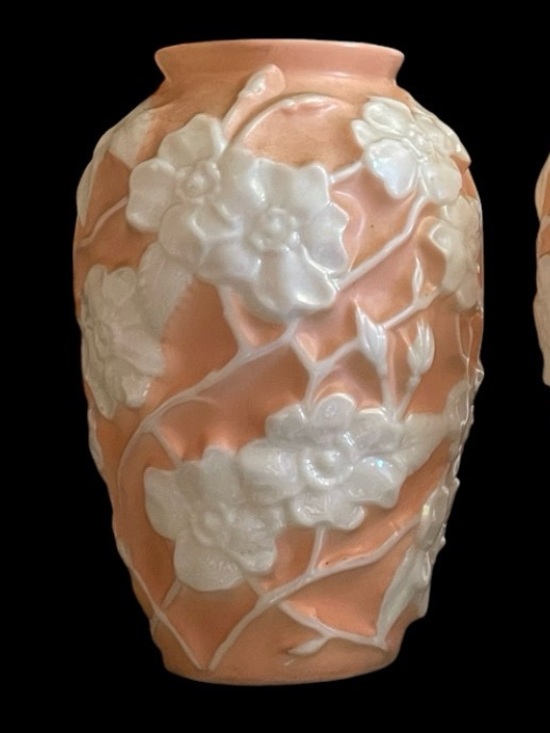 Other - Vintage 101/2” Phoenix Consolidated Glass Peach Flowers Vase 💎 SALE